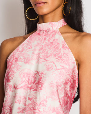 Christian Dior Dioriviera Silk Scarf Top in White and Candy Pink Toile de Jouy Sauvage Motif One Size