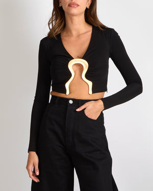 Cult Gaia Laia Top in Black with Gold Sculptural Hardware Detail Size XXS (UK 4) RRP £485