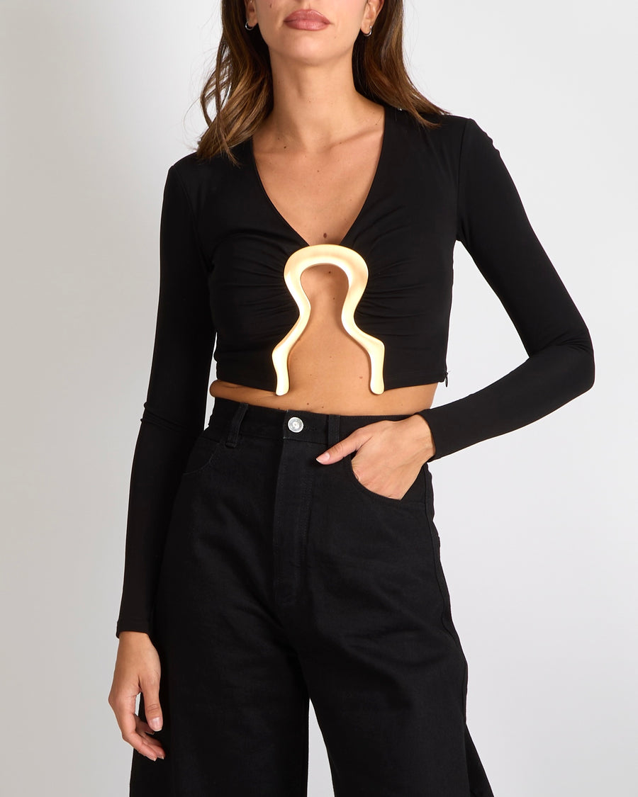 Cult Gaia Laia Top in Black with Gold Sculptural Hardware Detail Size XXS (UK 4) RRP £485