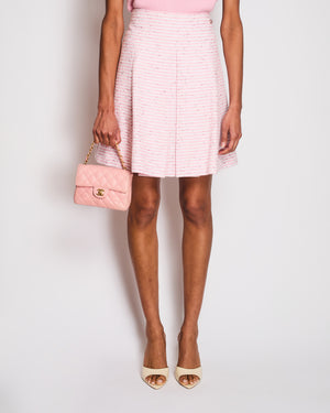 Chanel 24 Cruise Pink Striped Glitter Midi Skirt with Pleated Detail Size FR 38 (UK 10)