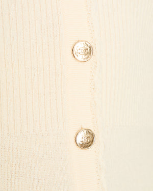 Chanel Ivory Ribbed Long Sleeve Cardigan with Scalloped Edge Detail Size FR 38 (UK 10)