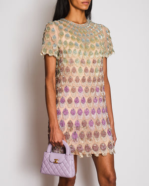 Valentino Beige Short Sleeve Ombre Embellished Mini Dress Size IT 40 (UK 8)