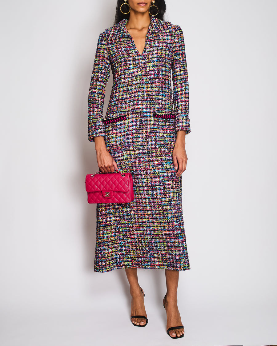 Chanel SS24 Purple Long Sleeve Sequin Tweed V-Neck Maxi Dress Size FR 36 (UK 8)\