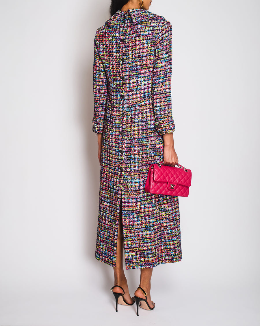 Chanel SS24 Purple Long Sleeve Sequin Tweed V-Neck Maxi Dress Size FR 36 (UK 8)\