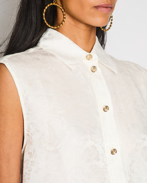 Chanel White Sleeveless Button Down Floral Blouse Size FR 34 (UK 6)