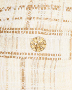 Chanel Beige Tweed Collarless Cropped Jacket with CC Button Detail Size FR 36 (UK 8)