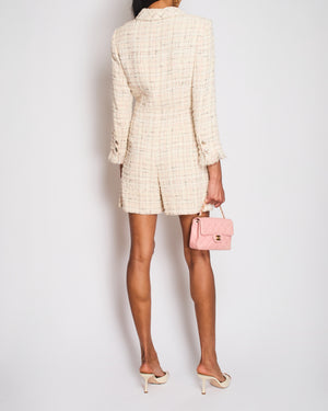Chanel 18/P Beige Tweed Playsuit with Frayed Sleeve Detail Size FR 36 (UK 8)