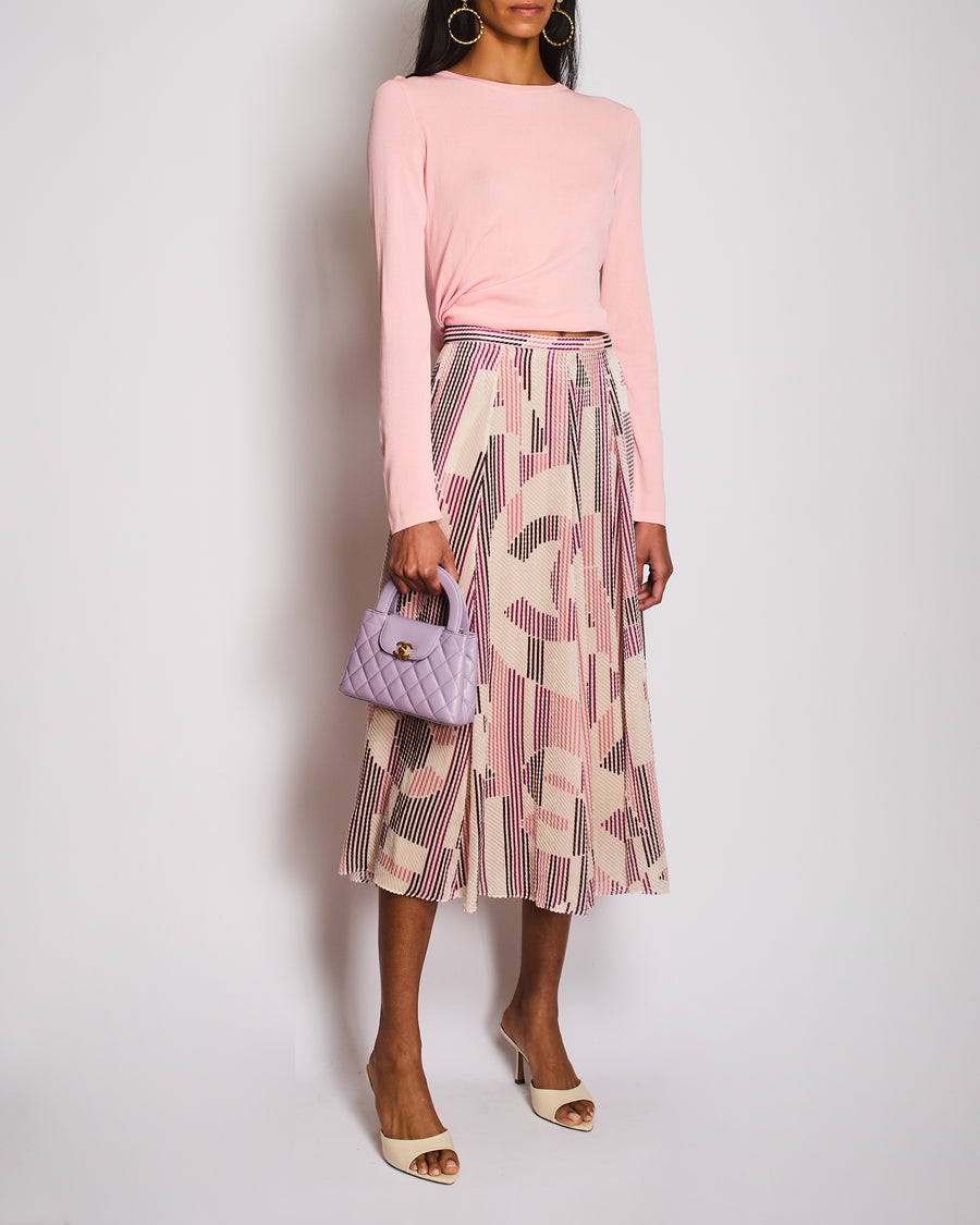 Chanel 23/B Purple Velvet CC Midi Skirt with Pocket Detail Size FR 38 (UK 10)