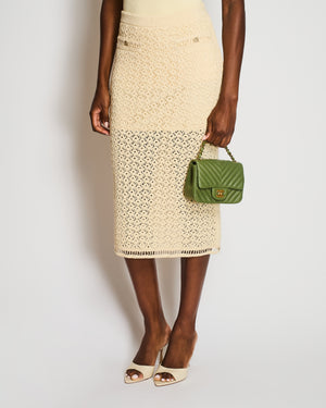 Chanel Beige Knitted Midi Skirt with Pocket Detail Size FR 36 (UK 8)