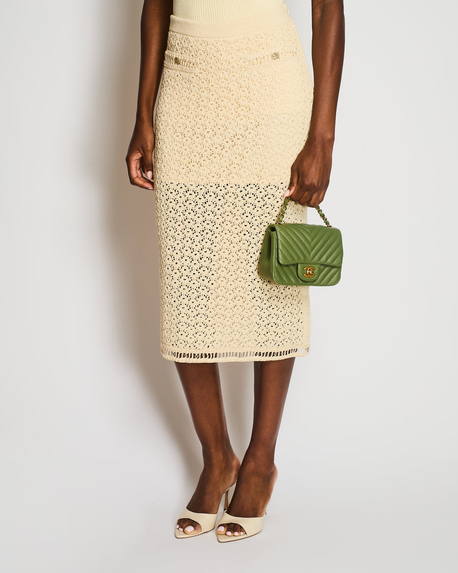 Chanel Beige Knitted Midi Skirt with Pocket Detail Size FR 36 (UK 8)