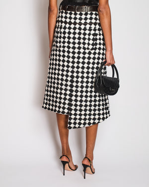 Chanel Black and White Checkered Asymmetric Midi Skirt With Sequins and Leather Details Size FR 36 (UK 8)