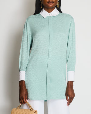 Chanel 21/K Pastel Green Long Sleeve CC Silk Shirt with Collar and Cuff Detail Size FR 34 (UK 6)