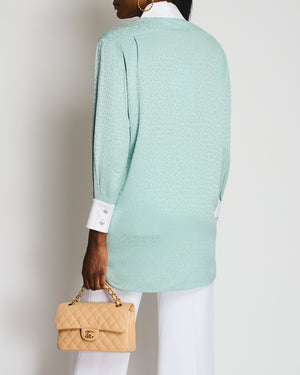 Chanel 21/K Pastel Green Long Sleeve CC Silk Shirt with Collar and Cuff Detail Size FR 34 (UK 6)