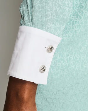 Chanel 21/K Pastel Green Long Sleeve CC Silk Shirt with Collar and Cuff Detail Size FR 34 (UK 6)