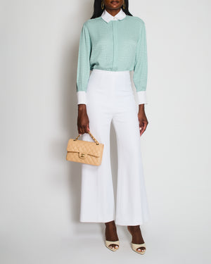 Chanel 21/K Pastel Green Long Sleeve CC Silk Shirt with Collar and Cuff Detail Size FR 34 (UK 6)