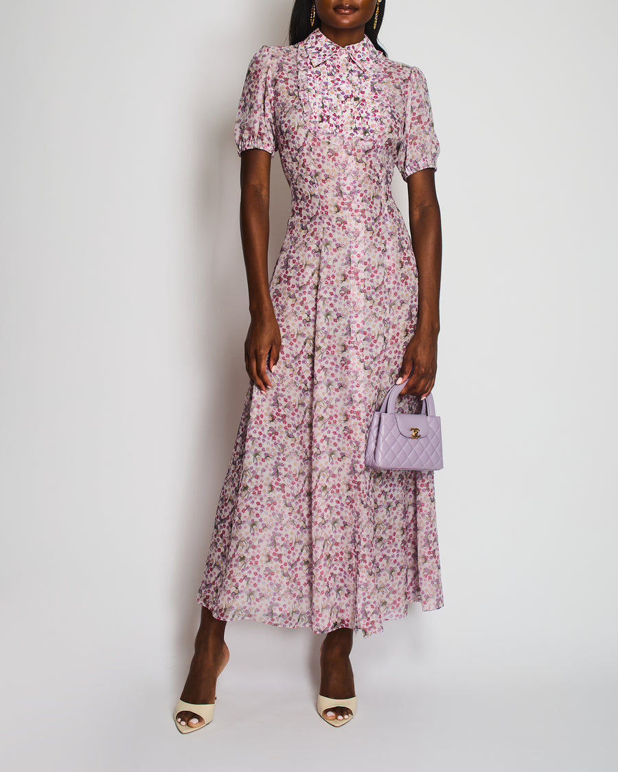 Chanel 25/SS Pink Floral Button Down Maxi Dress with Ruched Neckline Detail Size FR 36 (UK 8)