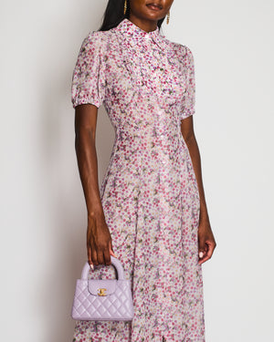 Chanel 25/SS Pink Floral Button Down Maxi Dress with Ruched Neckline Detail Size FR 36 (UK 8)