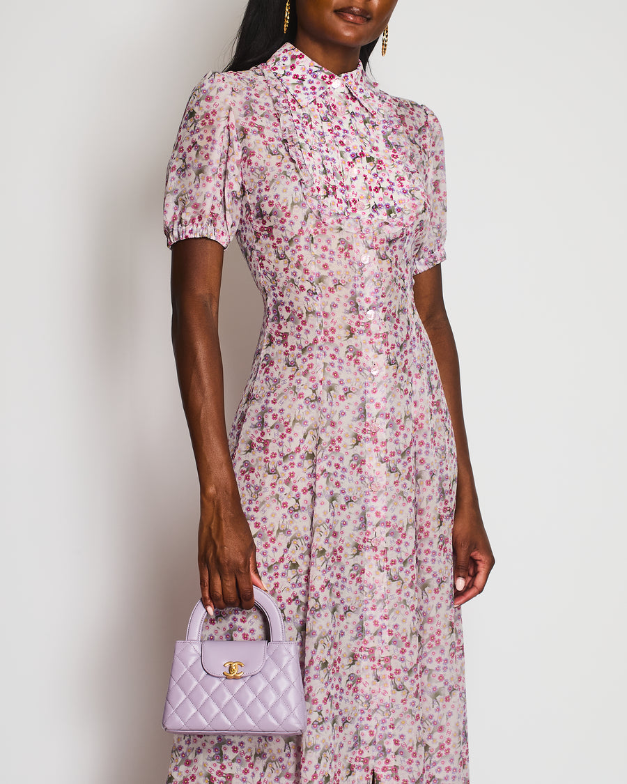 Chanel 25/SS Pink Floral Button Down Maxi Dress with Ruched Neckline Detail Size FR 36 (UK 8)