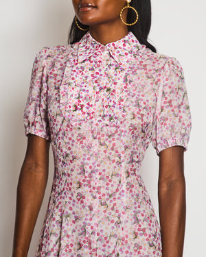 Chanel 25/SS Pink Floral Button Down Maxi Dress with Ruched Neckline Detail Size FR 36 (UK 8)