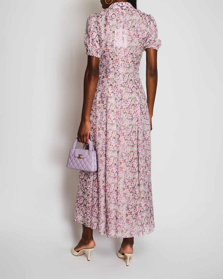 Chanel 25/SS Pink Floral Button Down Maxi Dress with Ruched Neckline Detail Size FR 36 (UK 8)
