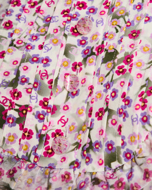 Chanel 25/SS Pink Floral Button Down Maxi Dress with Ruched Neckline Detail Size FR 36 (UK 8)