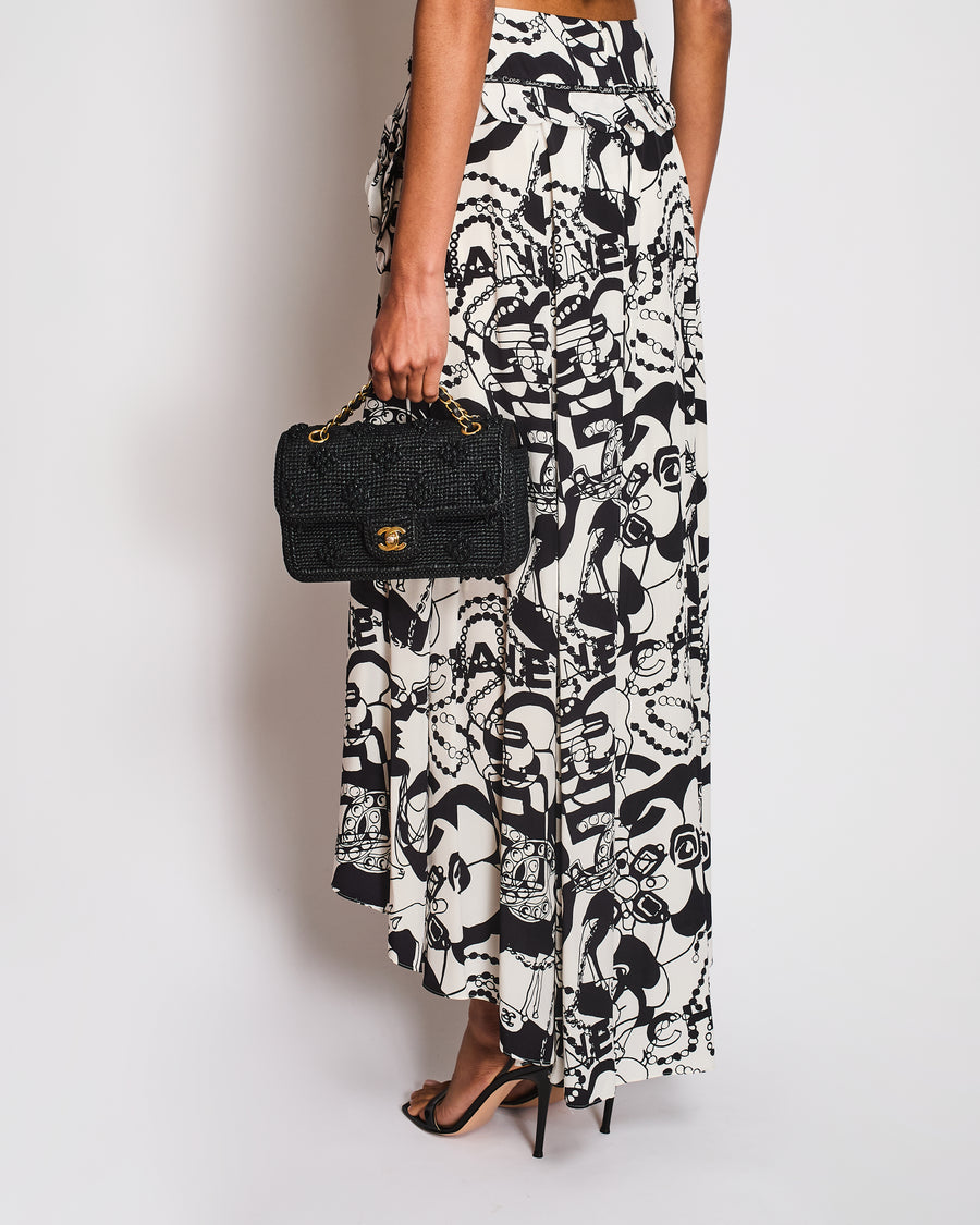 Chanel Cruise 22Black Gabrielle Coco Asymmetric Midi Skirt with Camellia Pocket Detail Size FR 36 (UK 8)