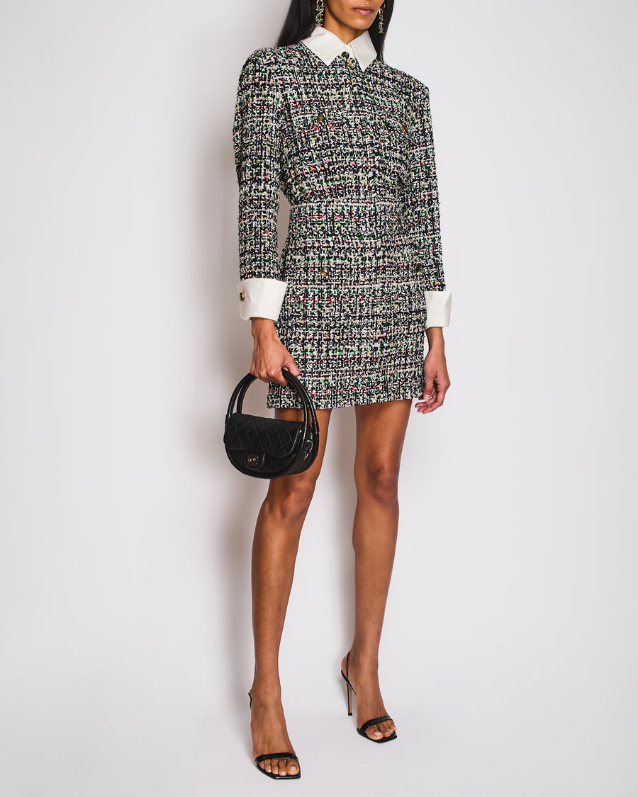 Chanel 23/C Black Tweed Zip Midi Dress with Detachable Collar and Cuff Detail Size FR 38 (UK 10)