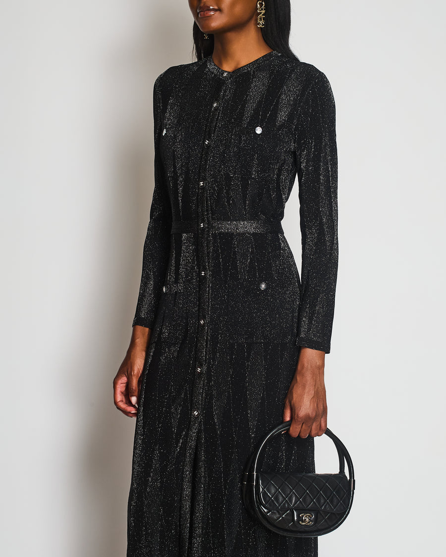 Chanel 21/K Black Long Sleeve Button Down Glitter Maxi Dress Size FR 40 (UK 12)
