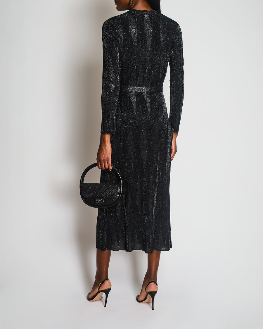 Chanel 21/K Black Long Sleeve Button Down Glitter Maxi Dress Size FR 40 (UK 12)