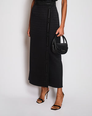 Hermès Black Geometric Print Midi Skirt with Embellishment Trim Detail Size FR 36 (UK 8)