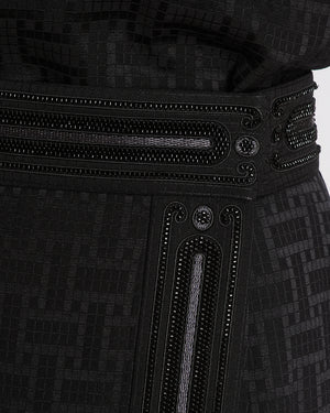 Hermès Black Geometric Print Midi Skirt with Embellishment Trim Detail Size FR 36 (UK 8)