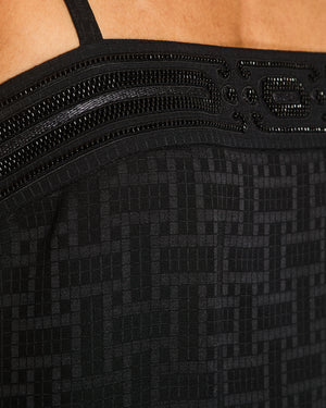 Hermès Black Geometric Print Top with Embellishment Trim Detail Size FR 36 (UK 8)