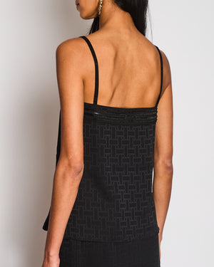 Hermès Black Geometric Print Top with Embellishment Trim Detail Size FR 36 (UK 8)