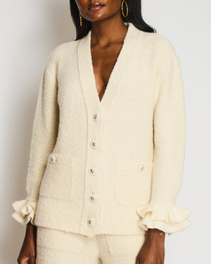 Chanel Ivory Knitted Cashmere Cardigan with Ruched Sleeve Detail Size FR 34 (UK 6)