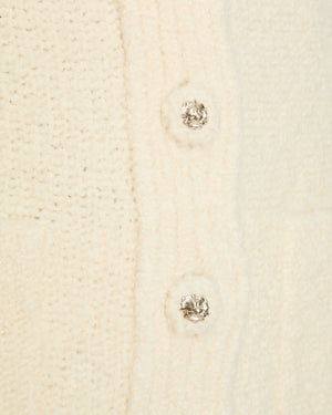 Chanel Ivory Knitted Cashmere Cardigan with Ruched Sleeve Detail Size FR 34 (UK 6)