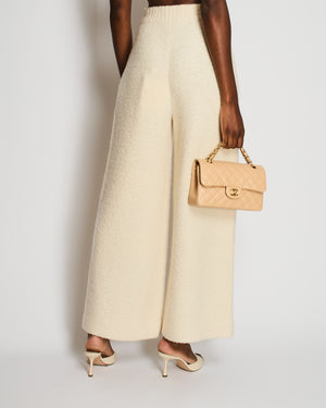Chanel Ivory Knitted Cashmere Pants with CC Button Detail Size FR 36 (UK 8)