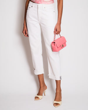 Christian Dior White Straight Legs Jeans With Roll-Up J'adior Details Size FR 32 (UK 4)