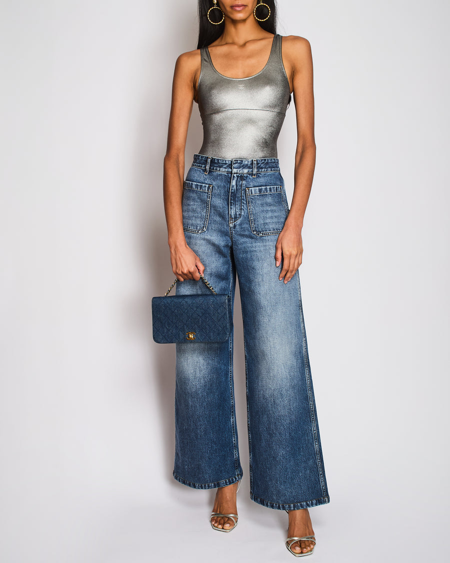 Christian Dior Blue Washed Wide Leg Jeans With Patch Pockets Details Size  FR 36 (UK 8)