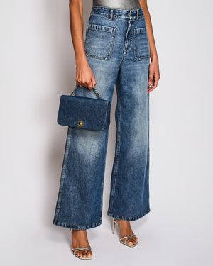 Christian Dior Blue Washed Wide Leg Jeans With Patch Pockets Details Size  FR 36 (UK 8)
