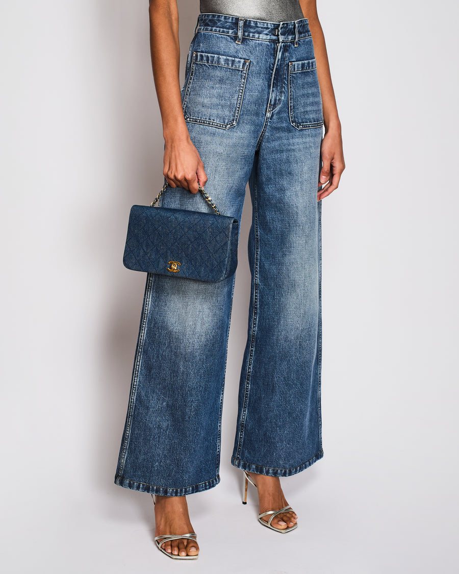 Christian Dior Blue Washed Wide Leg Jeans With Patch Pockets Details Size  FR 36 (UK 8)