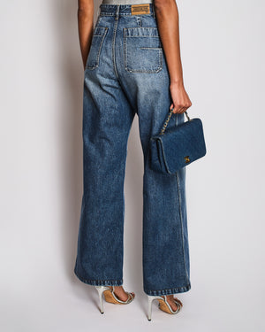 Christian Dior Blue Washed Wide Leg Jeans With Patch Pockets Details Size  FR 36 (UK 8)