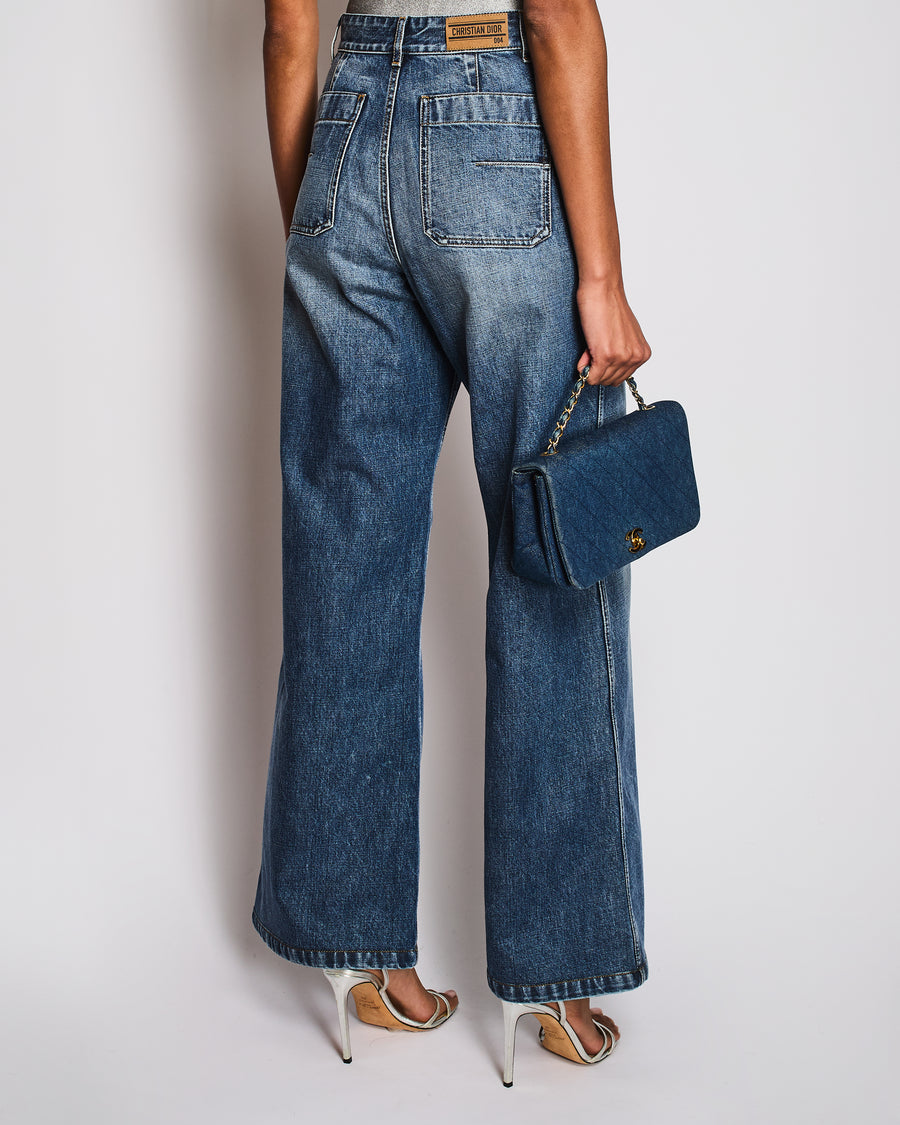 Christian Dior Blue Washed Wide Leg Jeans With Patch Pockets Details Size  FR 36 (UK 8)