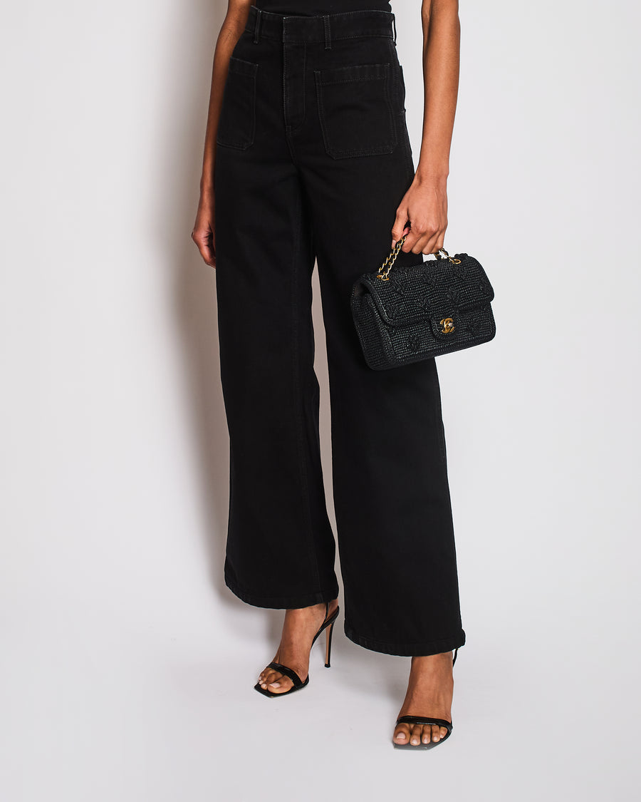 Christian Dior Black Washed Wide Legs Jeans With Patch Pockets Details Size FR 34 (UK 6)