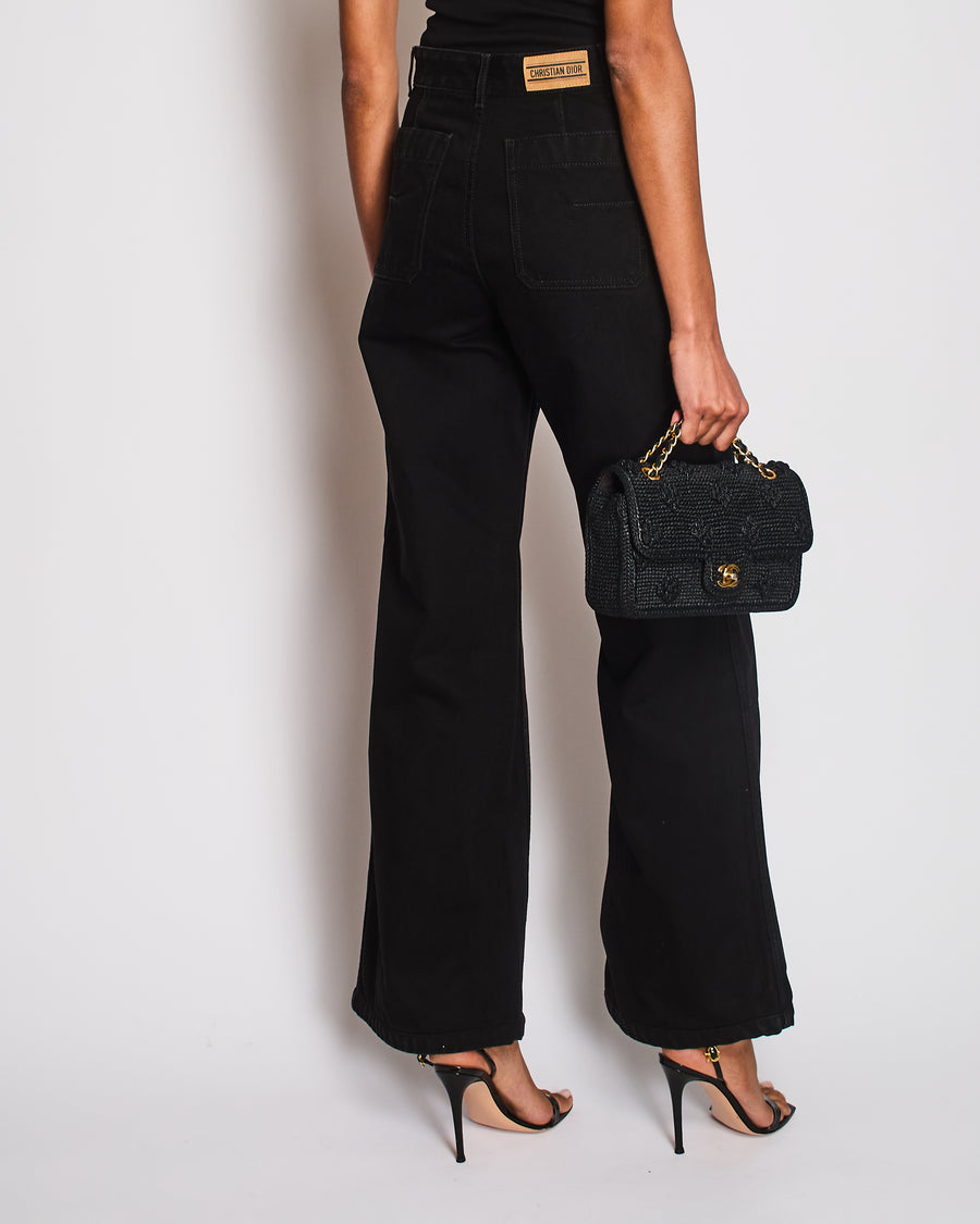 Christian Dior Black Washed Wide Legs Jeans With Patch Pockets Details Size FR 34 (UK 6)