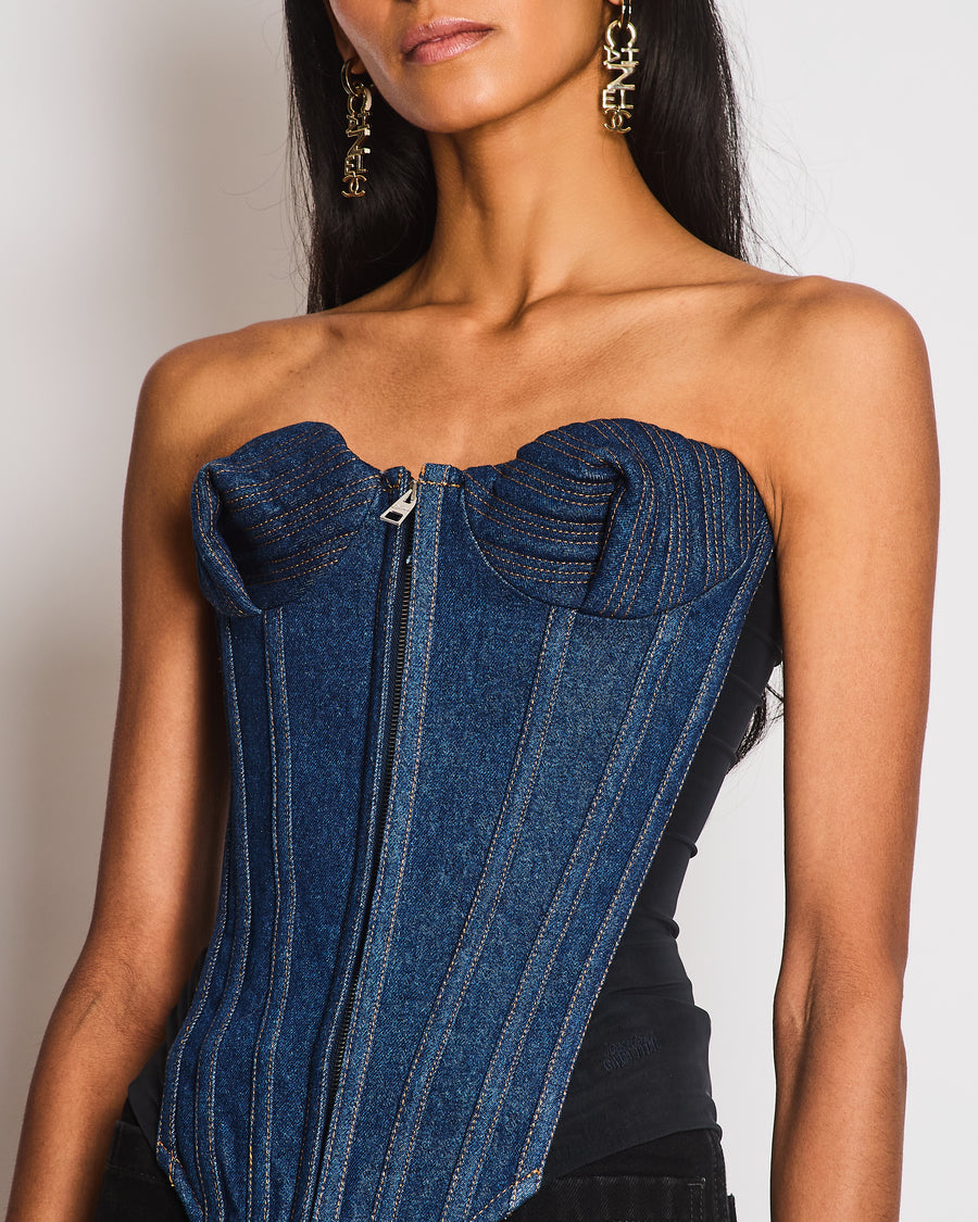 Jean Paul Gaultier Blue Denim Corseted Bustier Top Size FR 34 (UK 6)