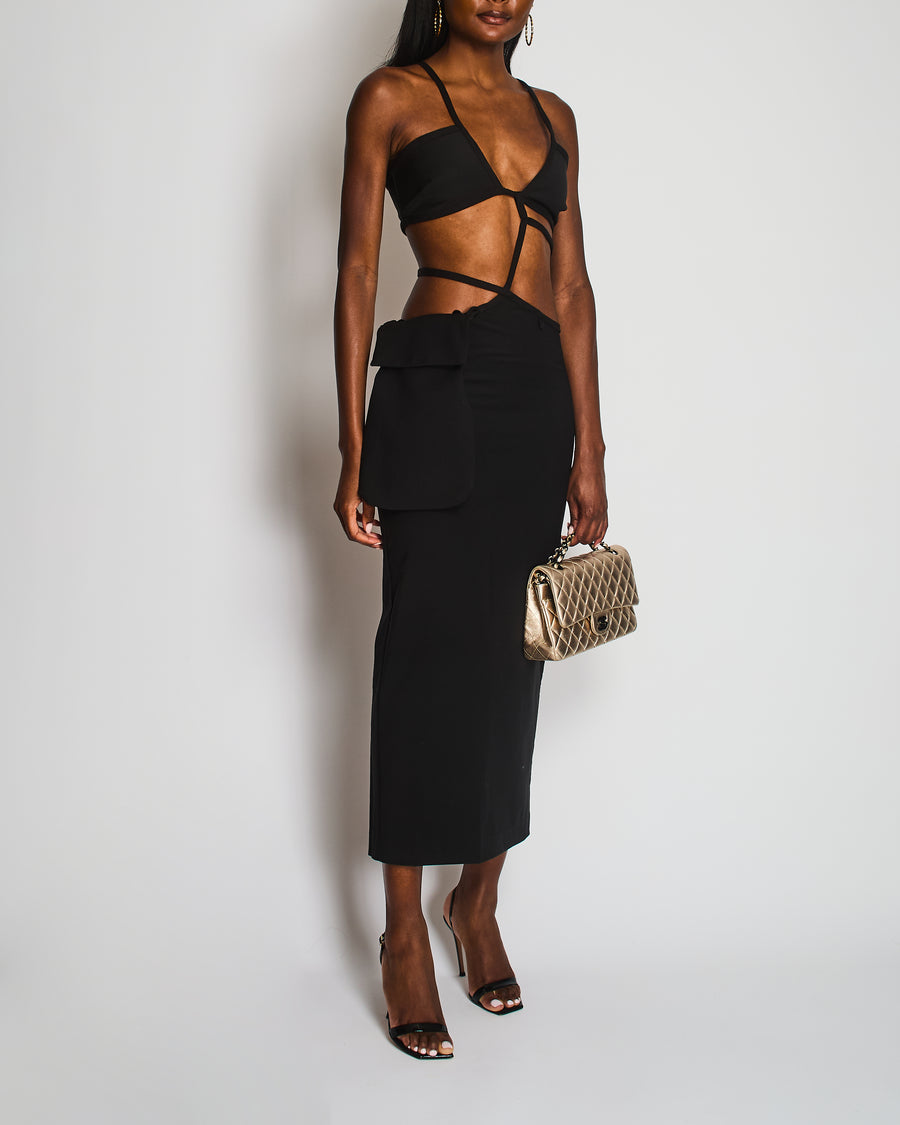 Christopher Esber Black Cut-Out Maxi Dress with Waist Tye and Pocket Detail Size FR 34 (UK 6)