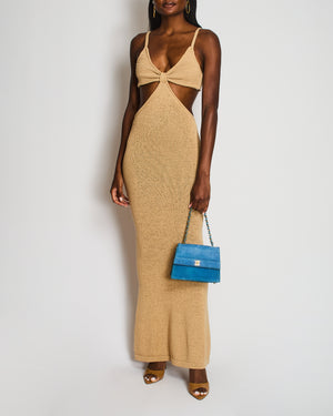 Cult Gaia Sand Serita Woven Knit Maxi Dress with Side Cut-Outs & Open Back Size S (UK 8)