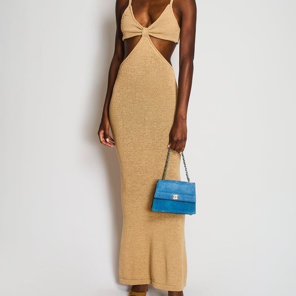 Cult Gaia Sand Serita Woven Knit Maxi Dress with Side Cut-Outs & Open Sellier Cult Gaia Sand Serita Woven Knit Maxi Dress with Side Cut-Outs & Open Sellier