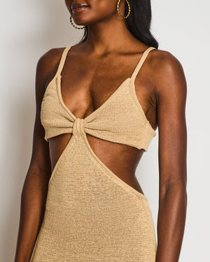 Cult Gaia Sand Serita Woven Knit Maxi Dress with Side Cut-Outs & Open Back Size S (UK 8)