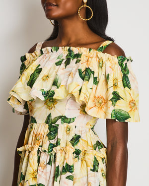 Dolce & Gabbana Yellow Floral Print Off-Shoulder Ruched Mini Dress Size IT 40 (UK 8)
